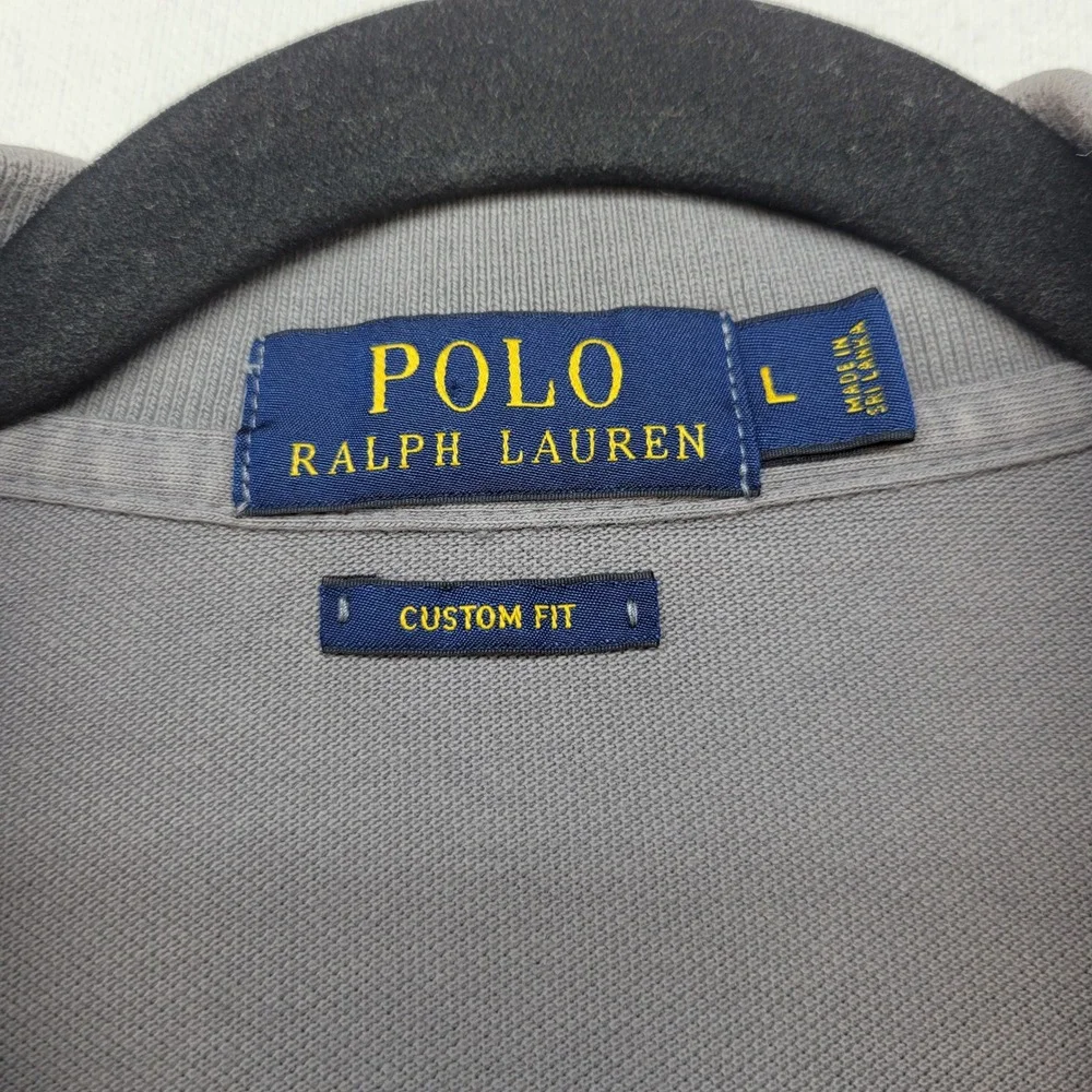 Polo Ralph Lauren Polo Shirt Mens Large Gray Custom Fit Neon Yellow Pony Logo
